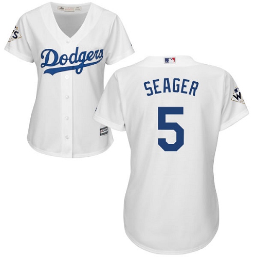 Women's Majestic Los Angeles Dodgers #5 Corey Seager Authentic White Home 2017 World Series Bound Cool Base MLB Jersey