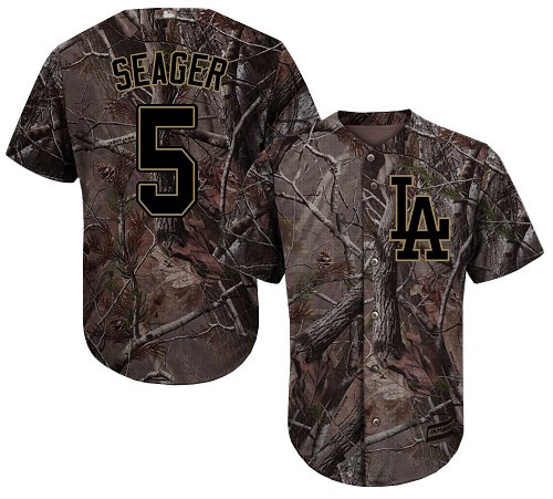 Youth Majestic Los Angeles Dodgers #5 Corey Seager Authentic Camo Realtree Collection Flex Base MLB Jersey
