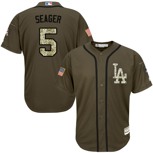 Youth Majestic Los Angeles Dodgers #5 Corey Seager Authentic Green Salute to Service MLB Jersey