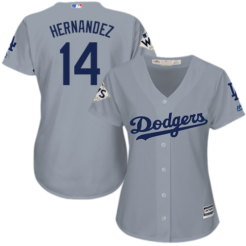 Women's Majestic Los Angeles Dodgers #14 Enrique Hernandez Authentic Grey Road 2017 World Series Bound Cool Base MLB Jersey