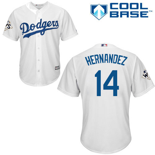 Youth Majestic Los Angeles Dodgers #14 Enrique Hernandez Authentic White Home 2017 World Series Bound Cool Base MLB Jersey