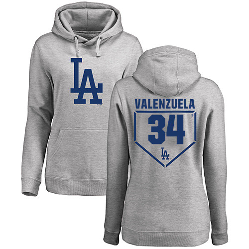 MLB Women's Nike Los Angeles Dodgers #34 Fernando Valenzuela Gray RBI Pullover Hoodie