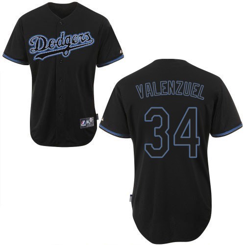 Men's Majestic Los Angeles Dodgers #34 Fernando Valenzuela Authentic Black Fashion MLB Jersey