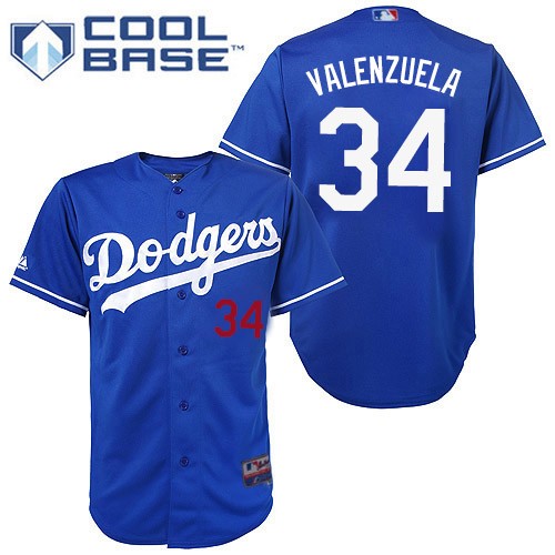 Men's Majestic Los Angeles Dodgers #34 Fernando Valenzuela Replica Royal Blue Cool Base MLB Jersey