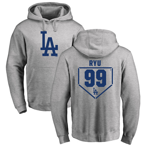 MLB Nike Los Angeles Dodgers #99 Hyun-Jin Ryu Gray RBI Pullover Hoodie