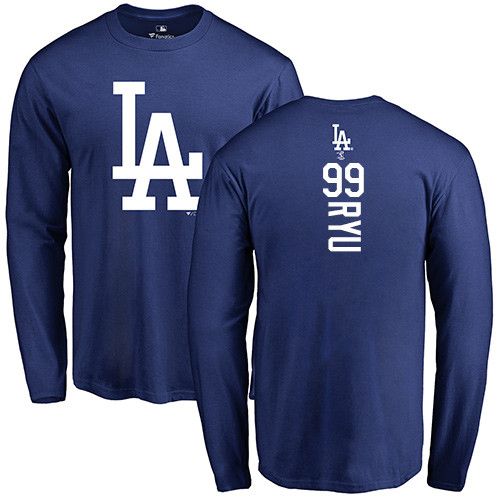 MLB Nike Los Angeles Dodgers #99 Hyun-Jin Ryu Royal Blue Backer Long Sleeve T-Shirt