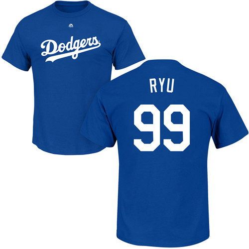 MLB Nike Los Angeles Dodgers #99 Hyun-Jin Ryu Royal Blue Name & Number T-Shirt