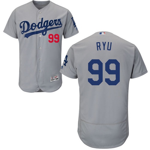 Men's Majestic Los Angeles Dodgers #99 Hyun-Jin Ryu Gray Alternate Road Flexbase Authentic Collection MLB Jersey