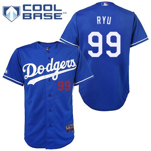 Men's Majestic Los Angeles Dodgers #99 Hyun-Jin Ryu Replica Royal Blue Cool Base MLB Jersey