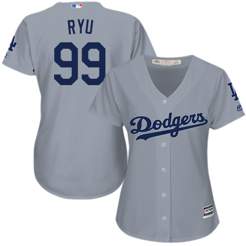 Women's Majestic Los Angeles Dodgers #99 Hyun-Jin Ryu Authentic Grey Road Cool Base MLB Jersey
