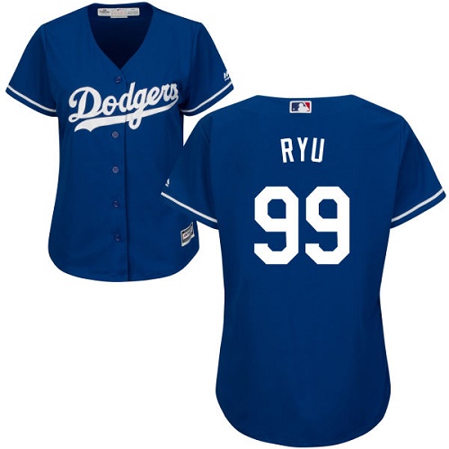 Women's Majestic Los Angeles Dodgers #99 Hyun-Jin Ryu Authentic Royal Blue Alternate Cool Base MLB Jersey