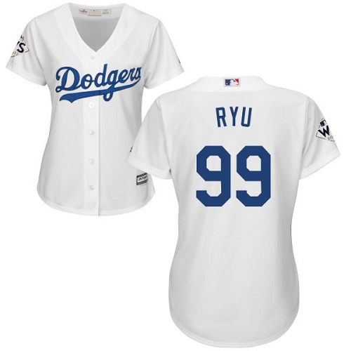 Women's Majestic Los Angeles Dodgers #99 Hyun-Jin Ryu Replica White Home 2017 World Series Bound Cool Base MLB Jersey