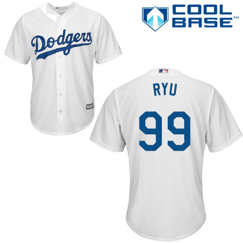 Youth Majestic Los Angeles Dodgers #99 Hyun-Jin Ryu Authentic White Home Cool Base MLB Jersey