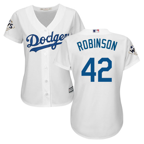 Women's Majestic Los Angeles Dodgers #42 Jackie Robinson Authentic White Home 2017 World Series Bound Cool Base MLB Jersey