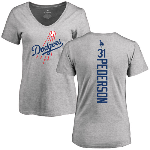 MLB Women's Nike Los Angeles Dodgers #31 Joc Pederson Ash Backer T-Shirt