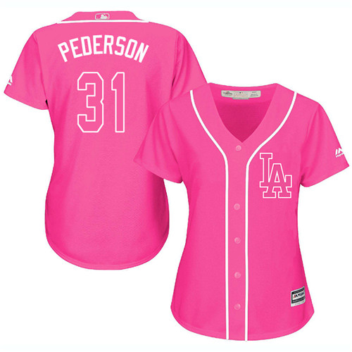 Women's Majestic Los Angeles Dodgers #31 Joc Pederson Authentic Pink Fashion Cool Base MLB Jersey