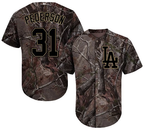 Youth Majestic Los Angeles Dodgers #31 Joc Pederson Authentic Camo Realtree Collection Flex Base MLB Jersey