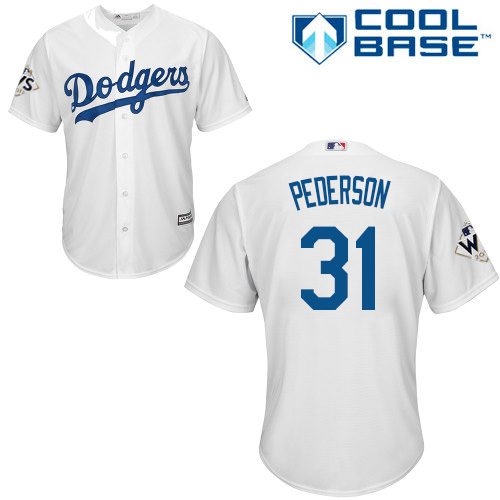 Youth Majestic Los Angeles Dodgers #31 Joc Pederson Replica White Home 2017 World Series Bound Cool Base MLB Jersey