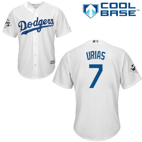 Men's Majestic Los Angeles Dodgers #7 Julio Urias Replica White Home 2017 World Series Bound Cool Base MLB Jersey