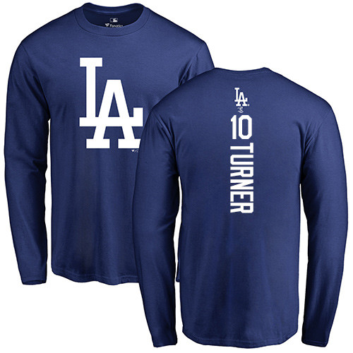 MLB Nike Los Angeles Dodgers #10 Justin Turner Royal Blue Backer Long Sleeve T-Shirt