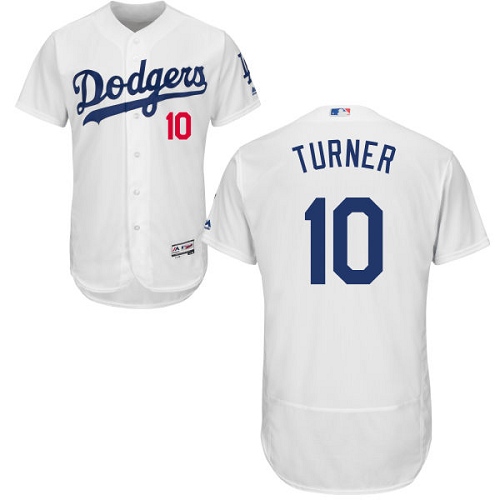 Men's Majestic Los Angeles Dodgers #10 Justin Turner White Home Flex Base Authentic Collection MLB Jersey