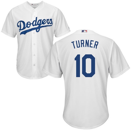 Youth Majestic Los Angeles Dodgers #10 Justin Turner Authentic White Home Cool Base MLB Jersey