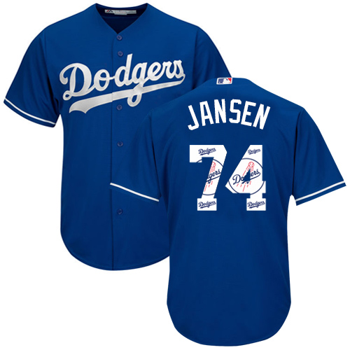 Men's Majestic Los Angeles Dodgers #74 Kenley Jansen Authentic Royal Blue Team Logo Fashion Cool Base MLB Jersey