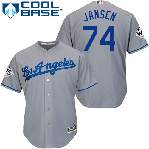 Youth Majestic Los Angeles Dodgers #74 Kenley Jansen Authentic Grey Road 2017 World Series Bound Cool Base MLB Jersey
