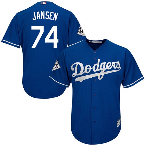 Youth Majestic Los Angeles Dodgers #74 Kenley Jansen Authentic Royal Blue Alternate 2017 World Series Bound Cool Base MLB Jersey