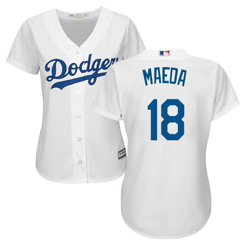 Women's Majestic Los Angeles Dodgers #18 Kenta Maeda Authentic White Home Cool Base MLB Jersey