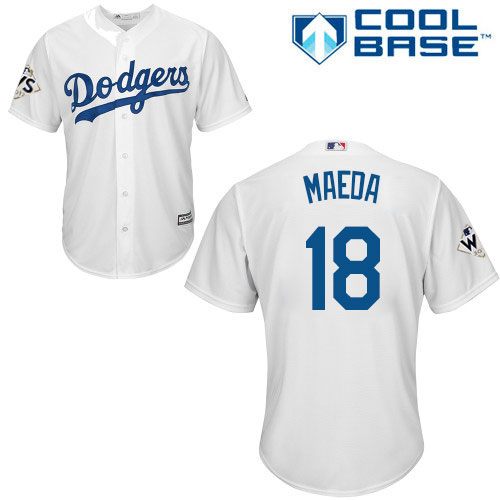 Youth Majestic Los Angeles Dodgers #18 Kenta Maeda Replica White Home 2017 World Series Bound Cool Base MLB Jersey