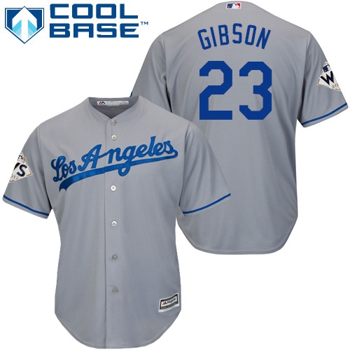 Youth Majestic Los Angeles Dodgers #23 Kirk Gibson Authentic Grey Road 2017 World Series Bound Cool Base MLB Jersey