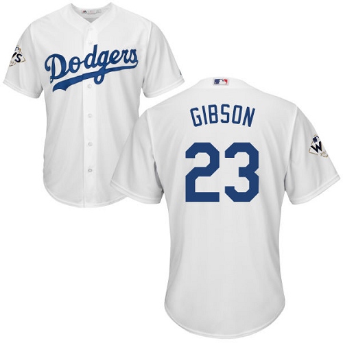 Youth Majestic Los Angeles Dodgers #23 Kirk Gibson Authentic White Home 2017 World Series Bound Cool Base MLB Jersey