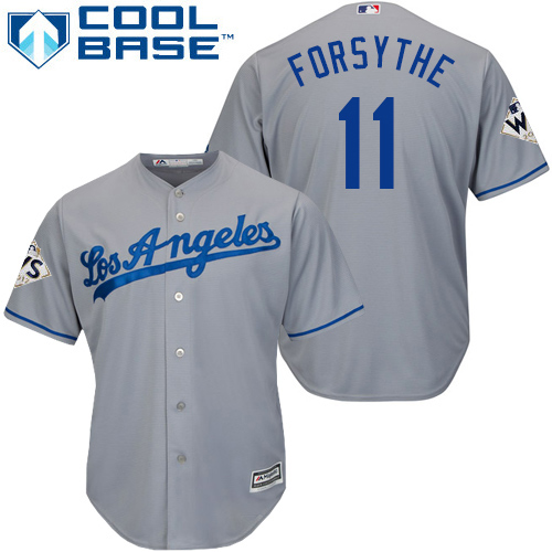 Men's Majestic Los Angeles Dodgers #11 Logan Forsythe Replica Grey Road 2017 World Series Bound Cool Base MLB Jersey