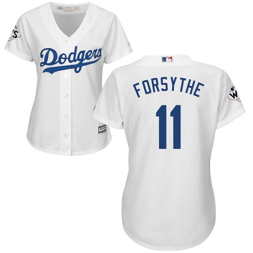 Women's Majestic Los Angeles Dodgers #11 Logan Forsythe Authentic White Home 2017 World Series Bound Cool Base MLB Jersey