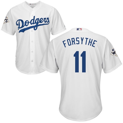 Youth Majestic Los Angeles Dodgers #11 Logan Forsythe Authentic White Home 2017 World Series Bound Cool Base MLB Jersey
