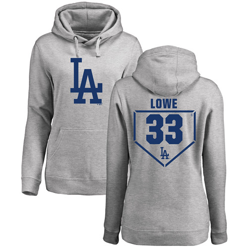 MLB Women's Nike Los Angeles Dodgers #33 Mark Lowe Gray RBI Pullover Hoodie