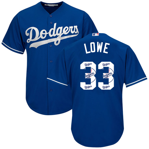 Men's Majestic Los Angeles Dodgers #33 Mark Lowe Authentic Royal Blue Team Logo Fashion Cool Base MLB Jersey