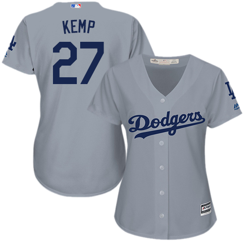 Women's Majestic Los Angeles Dodgers #27 Matt Kemp Authentic Grey Road Cool Base MLB Jersey