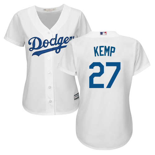 Women's Majestic Los Angeles Dodgers #27 Matt Kemp Authentic White Home Cool Base MLB Jersey