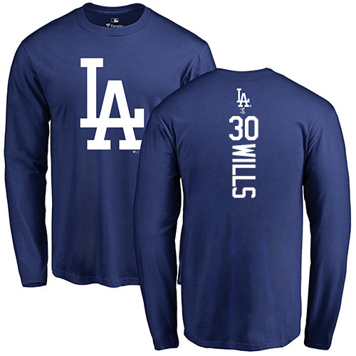 MLB Nike Los Angeles Dodgers #30 Maury Wills Royal Blue Backer Long Sleeve T-Shirt