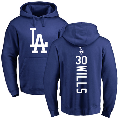 MLB Nike Los Angeles Dodgers #30 Maury Wills Royal Blue Backer Pullover Hoodie