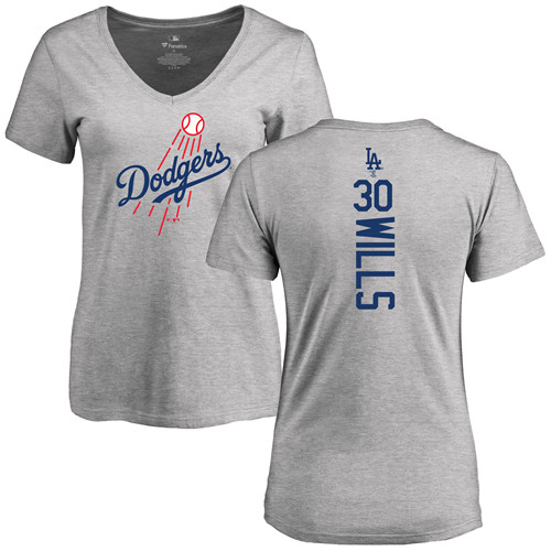 MLB Women's Nike Los Angeles Dodgers #30 Maury Wills Ash Backer T-Shirt
