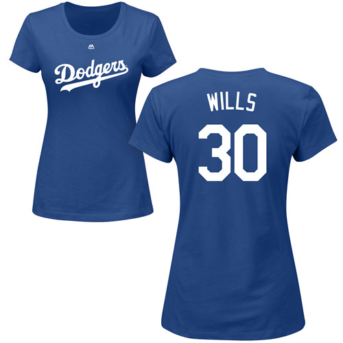MLB Women's Nike Los Angeles Dodgers #30 Maury Wills Royal Blue Name & Number T-Shirt