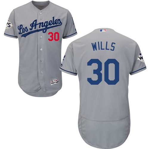 Men's Majestic Los Angeles Dodgers #30 Maury Wills Authentic Grey Road 2017 World Series Bound Flex Base MLB Jersey