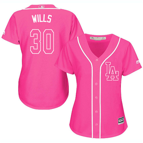 Women's Majestic Los Angeles Dodgers #30 Maury Wills Authentic Pink Fashion Cool Base MLB Jersey