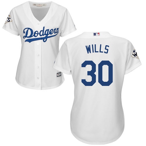 Women's Majestic Los Angeles Dodgers #30 Maury Wills Authentic White Home 2017 World Series Bound Cool Base MLB Jersey
