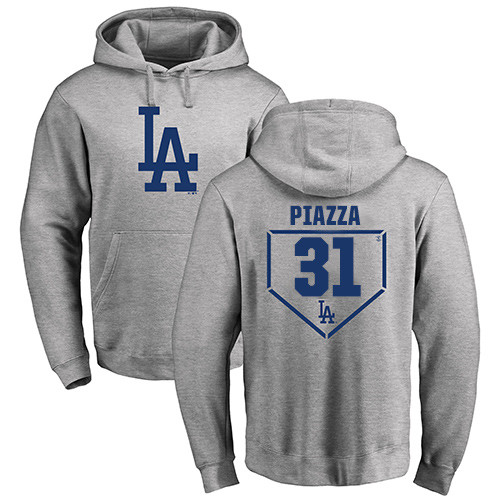 MLB Nike Los Angeles Dodgers #31 Mike Piazza Gray RBI Pullover Hoodie