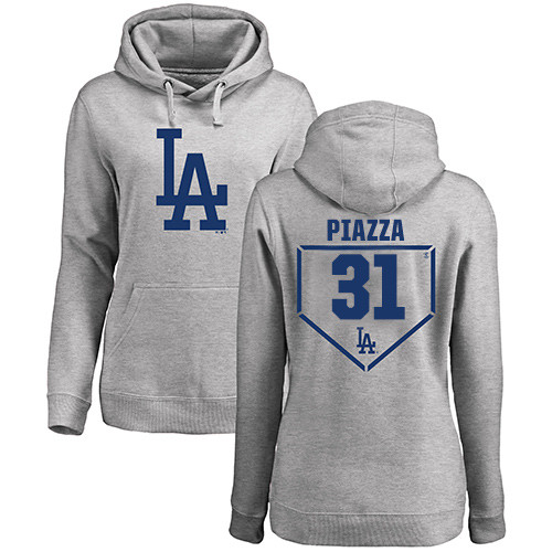 MLB Women's Nike Los Angeles Dodgers #31 Mike Piazza Gray RBI Pullover Hoodie