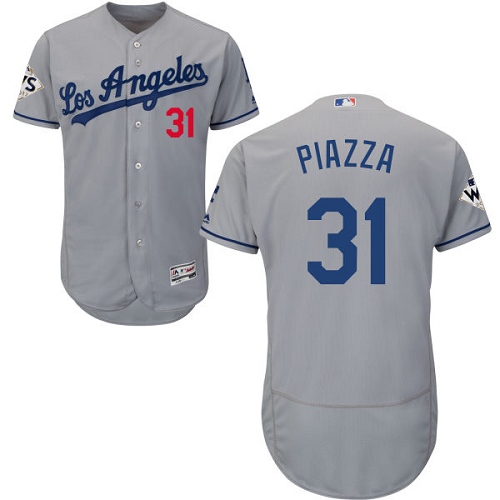Men's Majestic Los Angeles Dodgers #31 Mike Piazza Authentic Grey Road 2017 World Series Bound Flex Base MLB Jersey